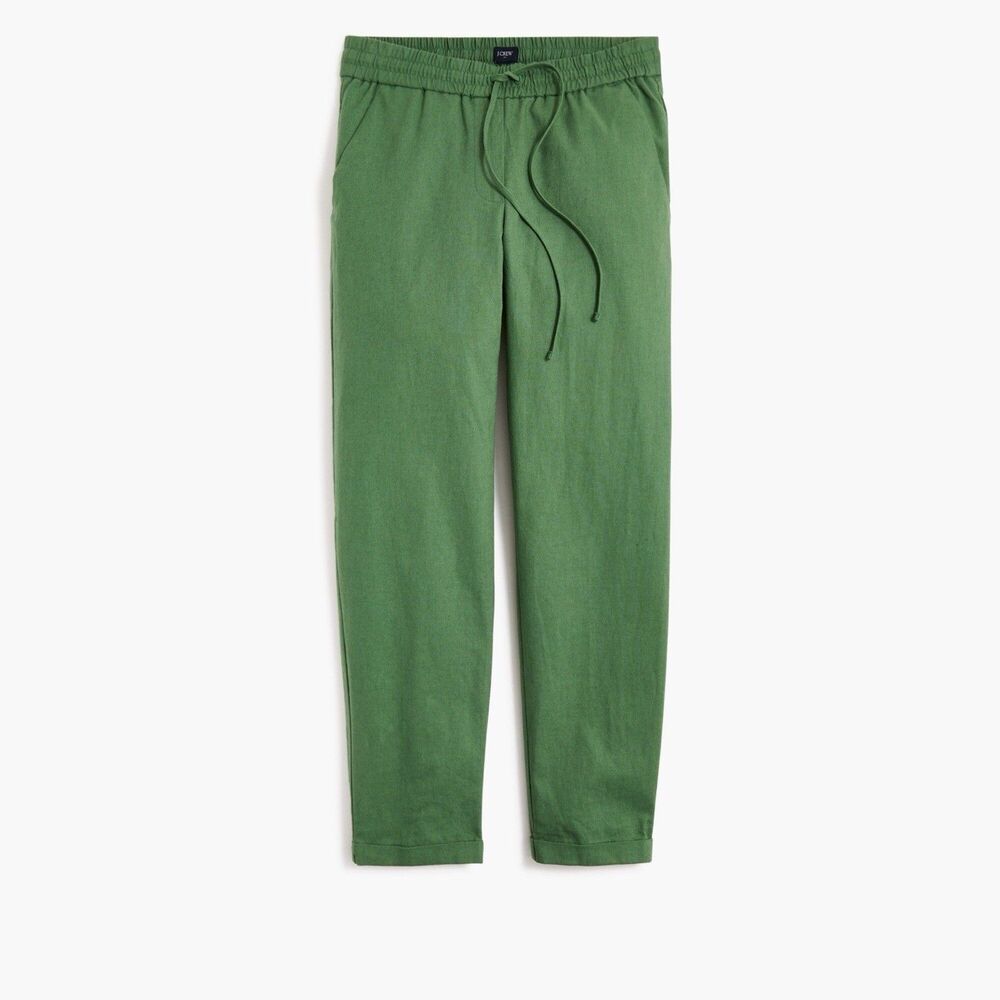 J. Crew Cotton Linen Drawstring Tapered Pants Green - Size 6